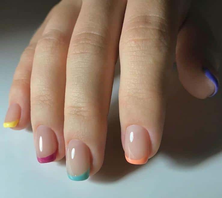 French manicure with colourful tips.