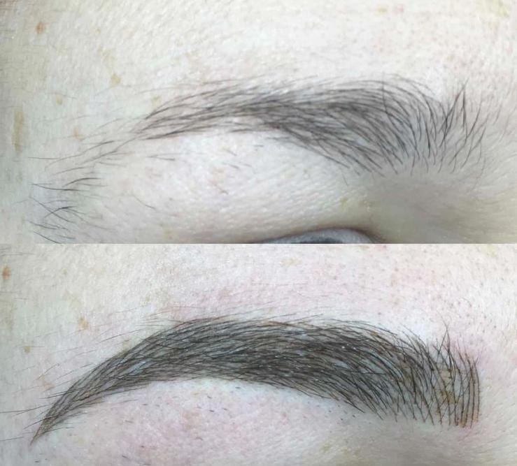 Microblading done on a woman’s eyebrows.